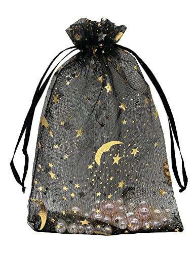 Jexila 100PCS Black Organza Gift Bags 5''X7'' Small Mesh Bags Drawstring Jewelry Pouch for Birthday Party Favor Halloween Goodie Candy Bags - color: Black