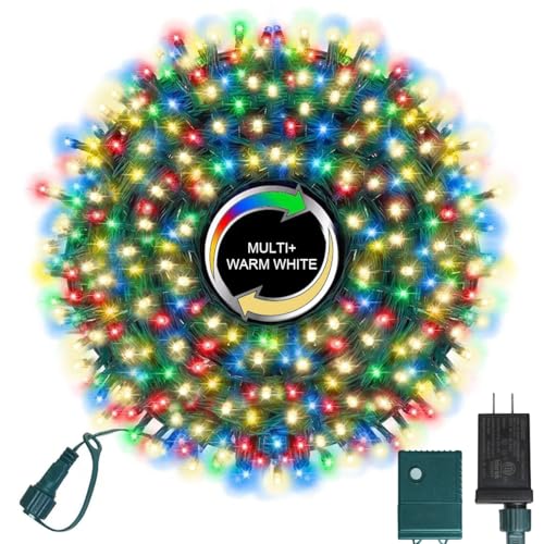 LAMPHOME Color Changing String Lights, 500 LED Warm White & Multicolor Christmas Lights Plug in, 10 Modes Timer LED Fairy Lights, Waterproof Christmas Lights Outdoor for Xmas Tree Party Bedroom Decor - color: Warm and Multicolor, size: 500LED