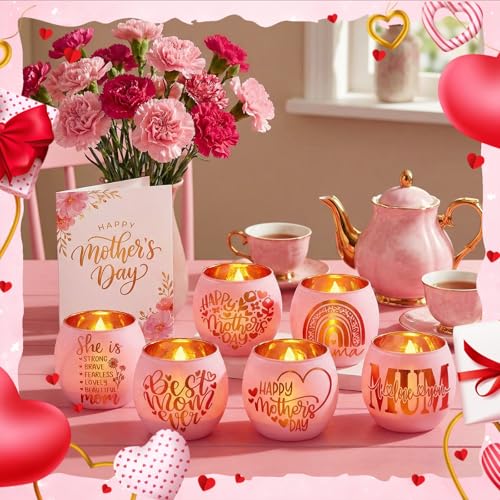 FoldTier 6 Pcs Best Mom Ever Gifts Candle Holders Rainbow Love Mum Home Decor for Candle Pink Mama Tealight Votive Holder for Birthday Party Centerpiece Mother's Gift for Birthday, Anniversary, Thanks - style: Mother’s Day