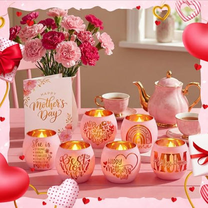 FoldTier 6 Pcs Best Mom Ever Gifts Candle Holders Rainbow Love Mum Home Decor for Candle Pink Mama Tealight Votive Holder for Birthday Party Centerpiece Mother's Gift for Birthday, Anniversary, Thanks - style: Mother’s Day