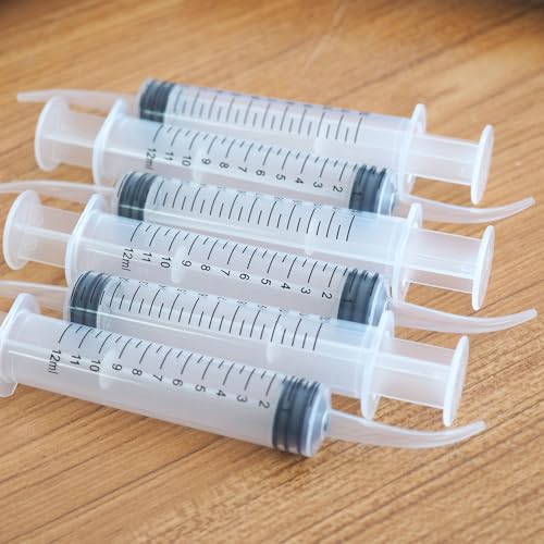 6PCS Pet Feeding Syringe Transparent Aseptic with Measurement 12ml Water Liquid Food Supply Feeding Dosing Device for Birds Dogs Cats Gardening Rinse (Curved Tip 6PCS)