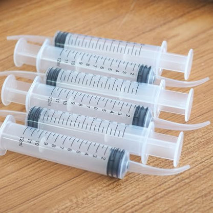 6PCS Pet Feeding Syringe Transparent Aseptic with Measurement 12ml Water Liquid Food Supply Feeding Dosing Device for Birds Dogs Cats Gardening Rinse (Curved Tip 6PCS)