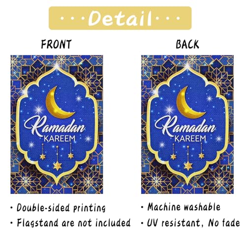 Ramadan Kareem Garden Flag, Muslim Festival Party Farmhouse Yard Flag Ramadan Eid Kareem Muslim Outdoor Indoor Decor O Holy Night Lawn Decoration 12 x 18inch