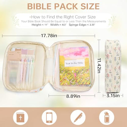 Bible Cover Case for Women Large Bible Cover with Durable Handle Quilted Bible Carrying Case for Girls Bible Study Supplies Accessories (Wildflower Meadow, Wildflower Meadow) - color: Wildflower Meadow
