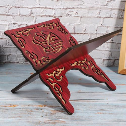 2Pcs Koran Stand - Muslim Reading Bookshelf Holder, Retro Carved Religious Supplies (Red)