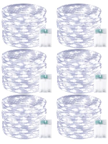 6 Pack 60 LED Fairy Lights Battery Operated with Timer, 20FT Waterproof String Lights Indoor Outdoor, Cuttable Battery Light for Home Bedroom Wedding DIY Centerpiece Christmas Decorations (Cool White) - color: Cool White, size: 6PK（60LED）