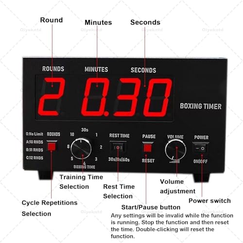 Boxing Interval Timer, Professional Gym Interval Timer with LED Display, Portable Boxing Timer with Adjustable Sound & Stopwatch, Selectable Training Time & Cycle Repetitions Blue - color: Blue