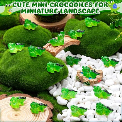 104PCS Luminous Miniature Crocodiles Figurines Mini Resin Crocodile | Tiny Alligator Animal Figures for Fairy Garden Miniature Moss Landscape DIY Craft Home Decor - style: Luminous Crocodile-104