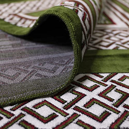 Modefa Turkish Islamic Prayer Rug - Large Gathering & Group Praying Carpet - Wide Plush Velvet Praying Mat - Multi Person Muslim Janamaz Sajada for Family - 8 Person (Green #2) - color: Green #2