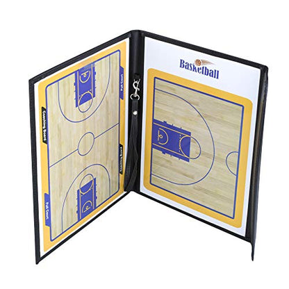 Foldable Leather Football Soccer Magnetic Tactic Marker Coaching Clipboard with Zipper and Marker Pen - Coaching Strategy Guiding Board Kit Equipment Portable Coach Tool - style: Basketball