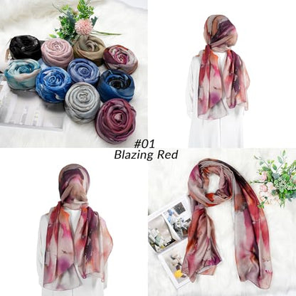 Printed Hijab for Women Printing Hijab Scarf for Women Muslim Islamic Prayer Clothes 1pc Muslim Women's Khimar - color: Blazing Red