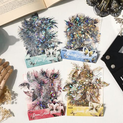 80-Piece Holographic Glitter Butterfly Art Stickers for Scrapbooking, Journaling, Resin Crafting – Waterproof Transparent Floral Fantasy Butterfly Decals - color: Glitter Butterfly