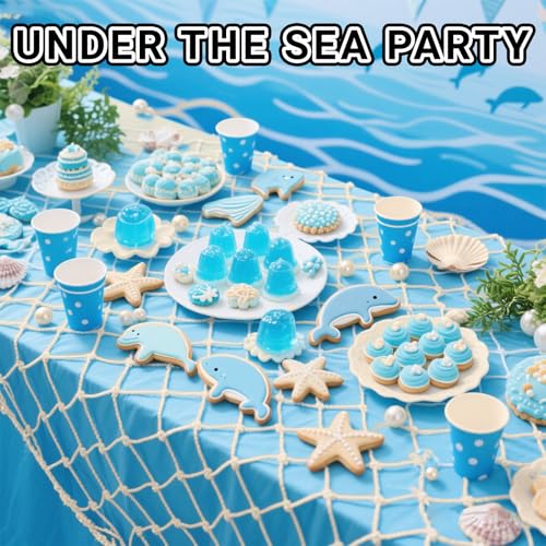 14 Pack 80 x 40 in Natural Cotton Fishnet Decoration Wall Hanging Fishing Net Decor Underwater, Mermaid, Pirate, Hawaiian, Nautical Ocean Theme Beach Bash Party Decorations, Beige