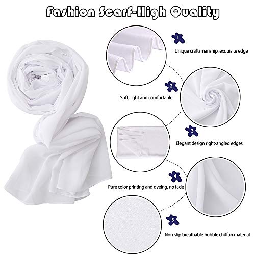 Yeieeo Chiffon Head Wraps for Women - Solid Color Fashion Bubble Chiffon Scarf Hijab - color: White
