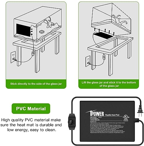 iPower 6 by 8-Inch 8 Watts Reptile Heating Mat with Temperature Controller Under Tank Warmer Terrarium Heat Pad for Reptiles and Amphibians, Black - size: 6" x 8", style: Heat Pad with Adjust Knob