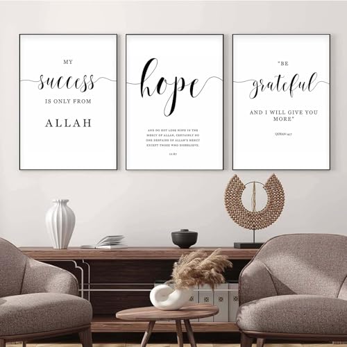 Recrtain Islamic Canvas Painting Muslim Hope Success Grateful Prayer Canvas Wall Art,3Pcs Modern Islamic Posters Wall Art Pictures for Living Room Home Decor UnFramed - color: Islamic Art 01, size: 16.00" x 24.00"