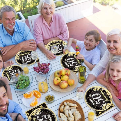 48Pcs 50th Anniversary Paper Plates Napkins Wedding Party Decorations Employee Career Retirements Party Supplies Black Gold Disposable Dinner Tableware Set for Birthday Anniversary Graduation Serve 24 - style: 50th Anniversary