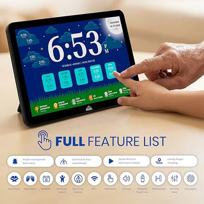 Masjidal 8" Smart WiFi Digital Azan Clock & Islamic Prayer Frame – Automatic Worldwide Prayer & Iqamah Times, Full Quran Player, Athan Alarm, Ramadan Clock, Touchscreen Muslim Home Display, Black - color: Black, size: 8 Inches