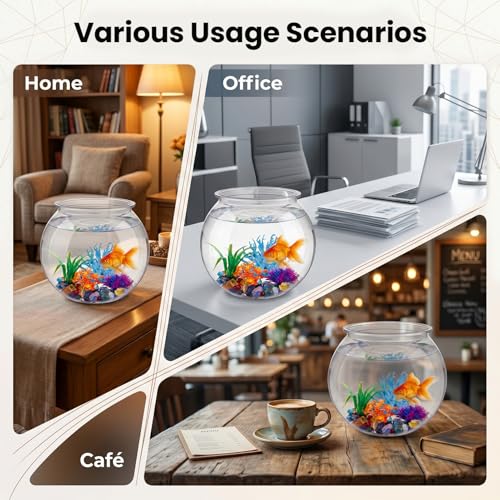 1 Gallon Clear Plastic Fish Bowl Kit with Coral, Artificial Plants & Stones | for Betta Fish, for Desk Decor, Vases and Party Displays
