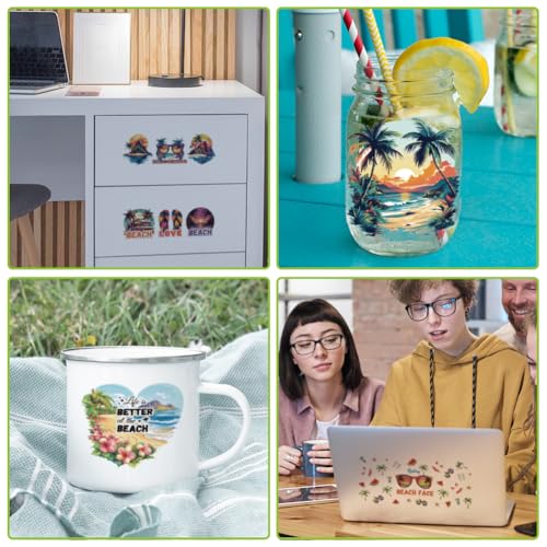 arricraft 10 Pcs Colorful Sand Beach Theme Cup Printing UV Transfer Papers, 10 Styles Shells Conch Tree Surfboard Starfish UV DTF Cup Wrap Stickers for 16 OZ Glass Cups Crafts 9.5x4.3inch - style: Colorful Sand Beach Theme