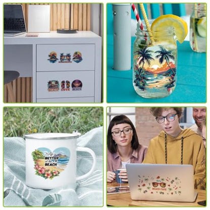 arricraft 10 Pcs Colorful Sand Beach Theme Cup Printing UV Transfer Papers, 10 Styles Shells Conch Tree Surfboard Starfish UV DTF Cup Wrap Stickers for 16 OZ Glass Cups Crafts 9.5x4.3inch - style: Colorful Sand Beach Theme
