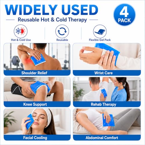 Soft Cold Packs for Injuries Reusable 4 Pack, Hot and Cold Gel Pack for Headaches, Joint Pain Relief, Comfort Ice Gel Pack Flexible Therapy on Neck, Ankle, Knee, Leg, Shoulder, Elbow, Wrist, Feet - color: 5.5" X 5.1" - 4 Ice Packs