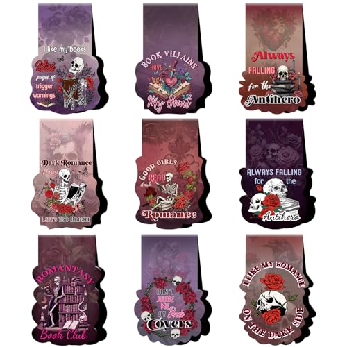 Dark Romance Magnetic Bookmarks - 9 PCs Spicy Fantasy Cool Bulk Smut Book Marks Merch Reading Women Funny Unique Gothic Gifts Personalized Skeleton Page Marker for Goth Lovers Novel Fans - style: Dark Romance