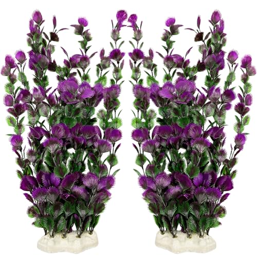 Tfwadmx Large 15 inch Aquarium Plants 2 Pcs Artificial Water Seaweed for Fish Tank Decor Plastic Plant for Betta Shrimp About - color: Purple-15''(2pcs)