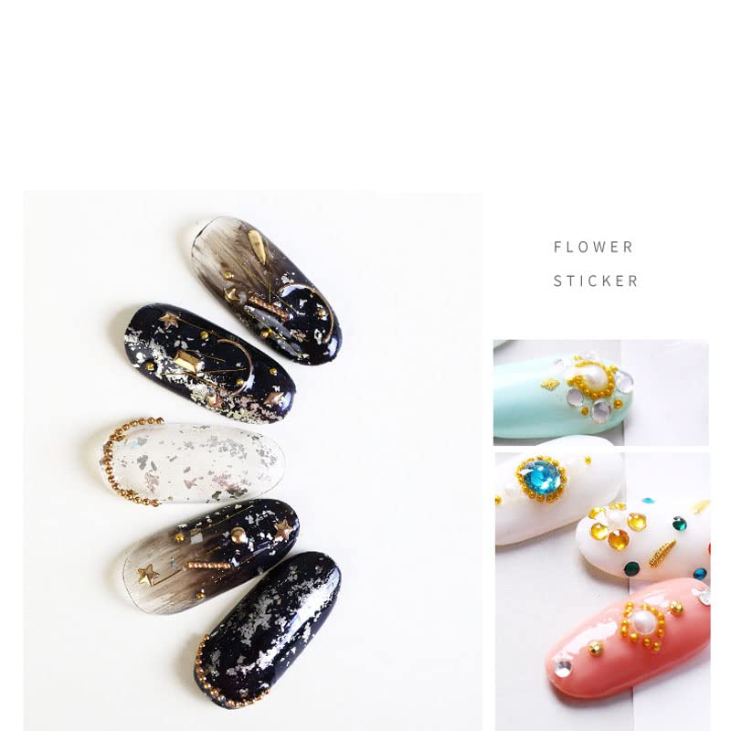 Nail Art 3D Caviar Beads Mini Metal Ball Gold Studs and Silver Micro Steel Beads - color: One Caviar Beads+One Metal beads+Two Metal Studs