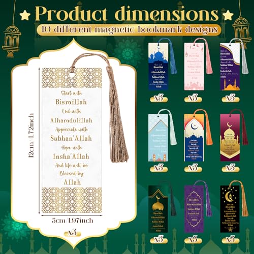 Resurhang 30 Pcs Eid Tassel Bookmarks Multicolor Islamic Quran Bookmarks, Ramadan Eid Gifts Bulk, Muslim Islamic Gift Party Favors for Quran, Books, and Planners