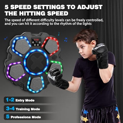 Music Boxing Machine Sport Toys for Kids and Adults,Wall Mounted Bluetooth Smart Punching Target,Training Pad Toy with Boxing Glove,Ideas Toys for Boys Girls Kids 3 4 5 6 7 8 9 10 11 12+ Years Old - color: Black L