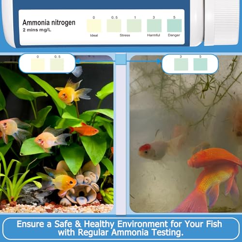 Ammonia Test Strips for Fish Tank: 100 Count Aquarium Ammonia Test Strips for Saltwater & Freshwater Aquariums & Ponds – Ammonia Test Kit with Test Tube Thermometer Stick - size: 1 in 1 - 100 Count