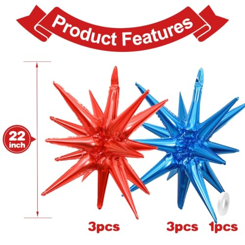 6 Pcs Blue Red Explosion Star Foil Balloons Birthday Party Decor - color: Dark Blue Red