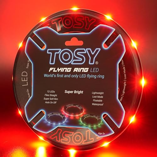 TOSY Flying Ring - 36 RGB Multicolor or 12 Monocolor LEDs, Super Bright, Lost Mode, Auto Light Up, Camping Essentials for Kid/Teen/Boy/Girl, Safe & Soft, Waterproof, Pool/Beach Games, Lightweight Toy - color: Red