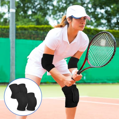 Volleyball Knee Pads and Elbow Brace Pads Set, Compression Breathable Arm and Knee Protection Sleeves with Soft Support Cushion for Men and Women Yoga Dance Football Basketball Running (Black)