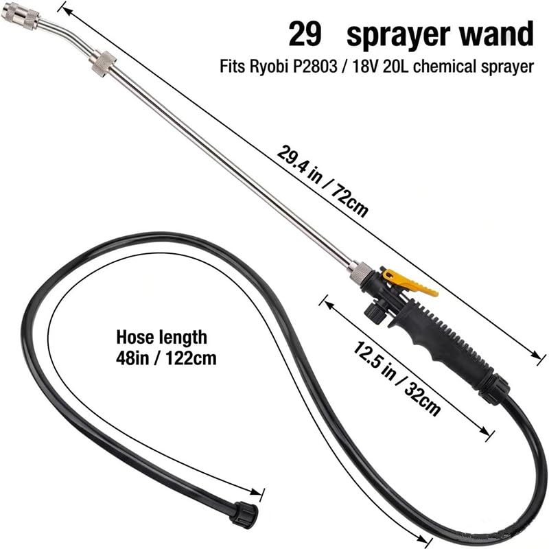 307479001 Replacement Trigger Wand with Hose for Ryobi Backpack Sprayer P2800 P2800A P2810 P2803 P2803A 18 Volt, Stainless Steel Construction with Lockable Switch & Adjustable Nozzle, 29 Inch