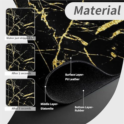 Kitchen Sink Splash Guard，Black gold marble-1 Faucet Mat Sink Gadgets-Super Absorbent Fast Drying Mat Drip Catcher for Kitchen, Bathroom,Sink Mat, Dish Drying Mat, Bathroom(15" X 5.5" ) - color: Black gold marble-1