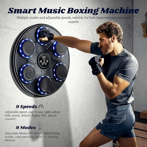 Music Boxing Machine for Adults and Kids| Exercise Equipment Smart Boxing Pad with Boxing Gloves, Speaker & Bluetooth Synced LED lights with 9 Modes & Speeds, Large Size Wall for Home, Office, and Gym
