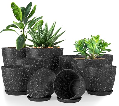 Plant Pots Indoor with Drainage 10 Pack Multi-Size Planters Spotty Black | Drainage holes included Multiple sizes 7/6.6/6/5.3/4.8 In Indoor plants and flowers Durable plastic construction - color: Speckled Black, size: Pack of 10