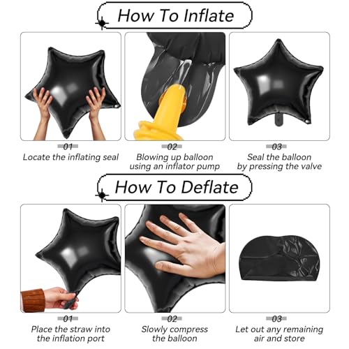 Black Star Balloons,16Pcs 22/18/10 Inch Foil Birthday Grad Decorations - color: Black