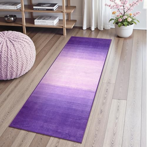 Wonnitar Washable Purple 2x6 Runner Rug, Non-Skid Modern Ombre Bathroom Runner, Non-Shedding Soft Low Pile Laundry Room Rug Contemporary Carpet Runner for Bath Kitchen Hallway (Purple, 2'x6') - color: Purple, size: 2' x 6' (Rectangular)