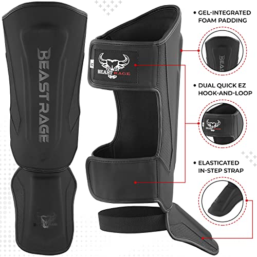 MMA Martial Arts Shin Guards for Kickboxing Adjustable Muay Thai, Padded Martial Arts Shin Pads Leg Guard with Instep Sleeves MMA Training BJJ Karate Boxing Taekwondo - color: BLACK, size: Medium