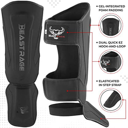 MMA Martial Arts Shin Guards for Kickboxing Adjustable Muay Thai, Padded Martial Arts Shin Pads Leg Guard with Instep Sleeves MMA Training BJJ Karate Boxing Taekwondo - color: BLACK, size: Medium