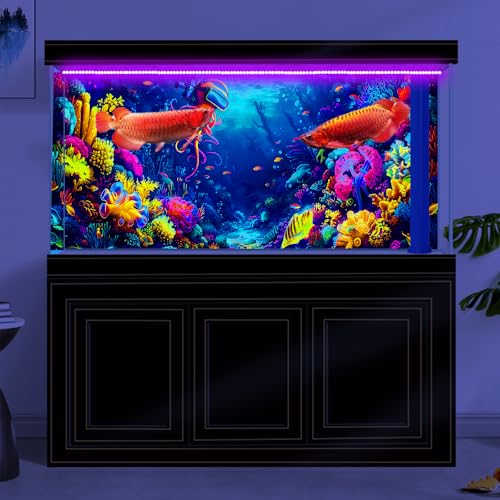 72X16IN Blacklight Ocean HD 3D Black Light Aquarium Background UV Reactive Octopus Background Terrarium Background with 10 EVA Double-Sided Tape with 10 EVA Double-Sided Tape - size: 72X16in/180X40cm