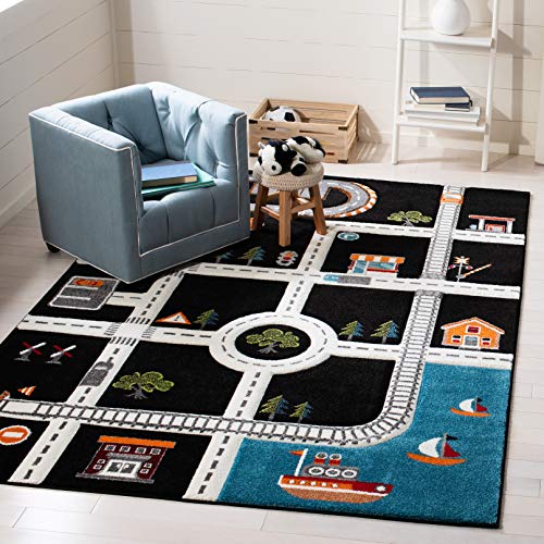 SAFAVIEH Carousel Kids Collection Accent Rug - 4' x 6', Black & Ivory, Non-Shedding & Easy Care, Ideal for High Traffic Areas for Boys & Girls in Playroom, Nursery, Bedroom (CRK192Z) - color: Black/Ivory, size: 4' x 6' (Rectangular)