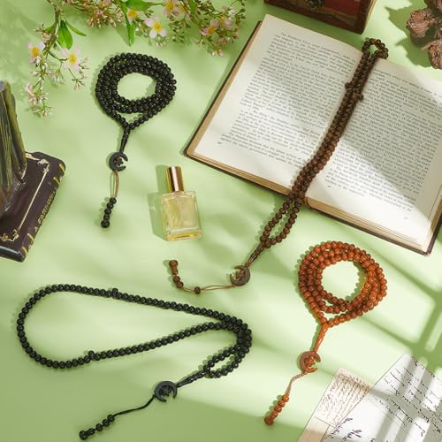 PH PandaHall 4pcs Prayer Beads Bracelet Muslim Tasbih 99 Beads Acrylic Islam Prayer Tasbih 8mm Rosary Muslim Misbaha Tasbeeh Bracelet with Moon Star Pendants for Men Women, 4 Colors