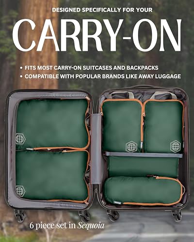 TRIPPED Travel Gear Compression Packing Cubes for Carry-On Travel 6-Pack - color: Sequoia (Green and Brown), size: 6 Piece