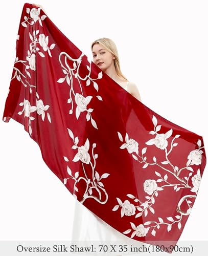 Women Silk Scarves Long Satin Lightweight Outdoor Shawl Wraps Printed Head Scarf 70''X35'' - color: 107-red