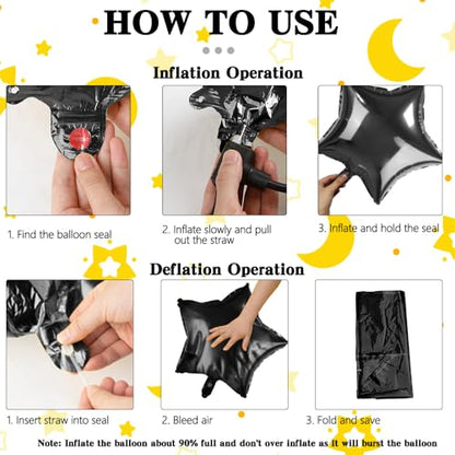 Star Balloons, 18 Inch Foil, 10 PCS Black, Decorative-Balloons, General Celebration, Adult, Unisex Adult, Unisex, Star, Aluminum, 18 inches, Aluminum Foil, Sturdy, Reusable - color: Black