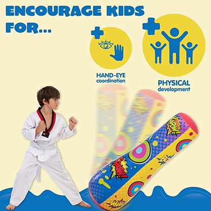 JOYIN Punching Bag for Kids, 47 Inches Kids Punching Bag with Bounce-Back Action, Double-Sided Inflatable Punching Bag(1 Pack)